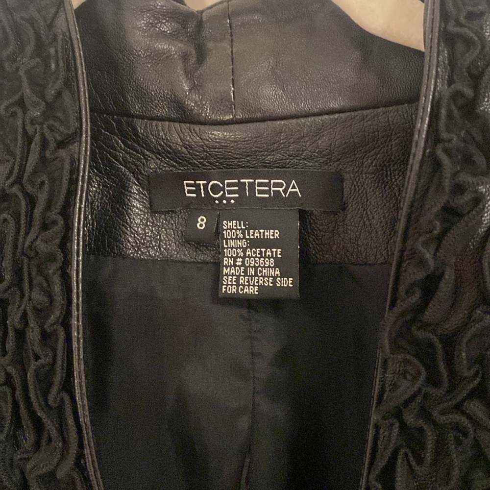 100% Leather Etcetera Ruffle Jacket Size 8 - Picture 3 of 3